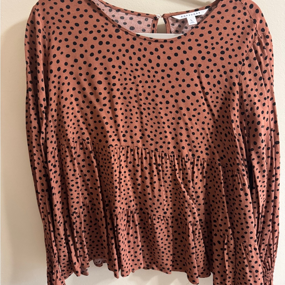 POPSUGAR Rust Polka Dot Blouse